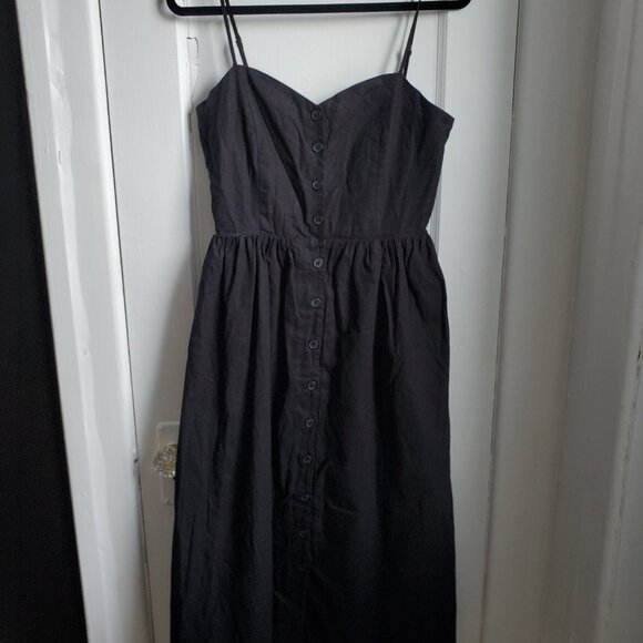 H&M linen cotton blend black midi dress - Picture 5 of 6